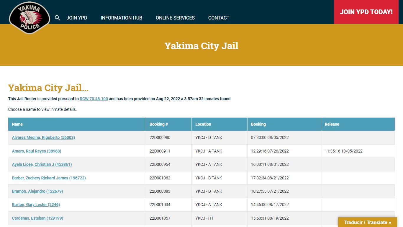 Yakima City Jail Roster | Yakima Police Department